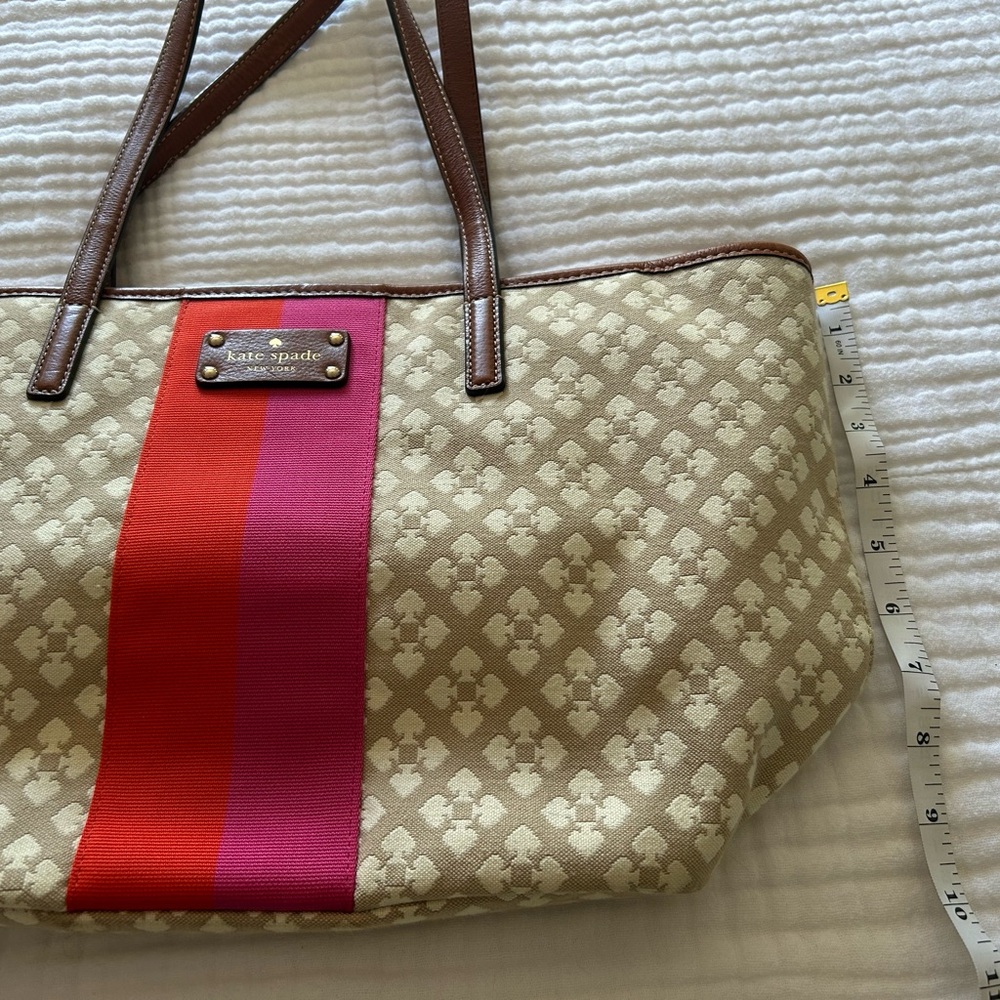 Kate Spade Tan Tote with Pink and Red Stripes - Picture 5 of 6